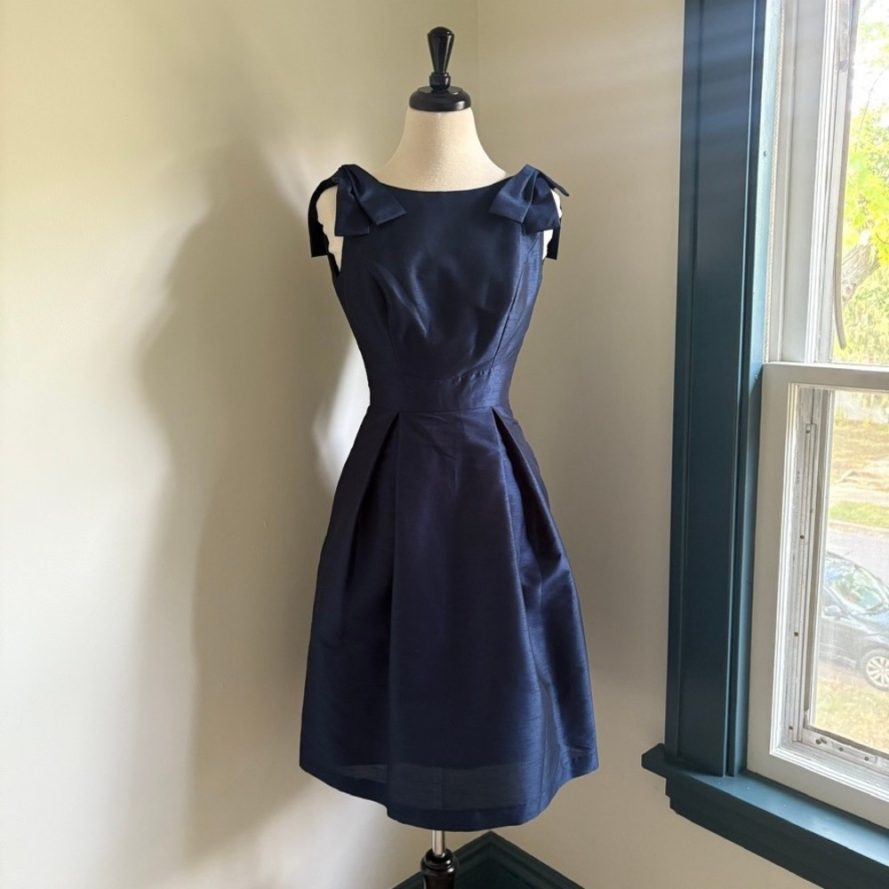 NWT Alfred Sung Dupioni Cocktail Bridesmaid Dress in Midnight D626 Sz 0‎